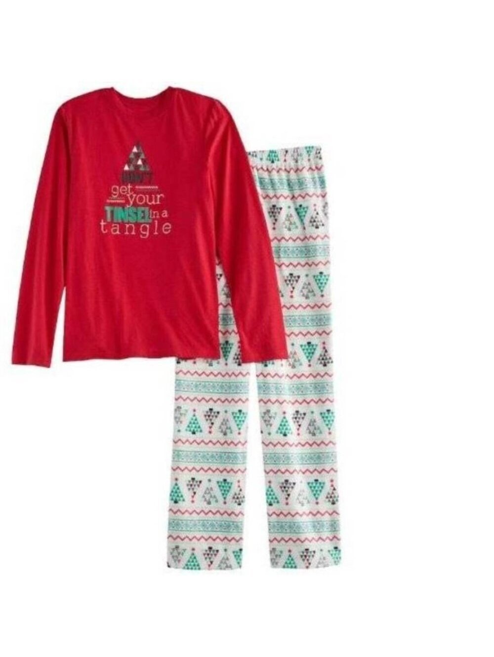 Christmas Pajamas Boys 10/12 Tinsel in a Tangle Red White 2 pc Shirt & Pants
